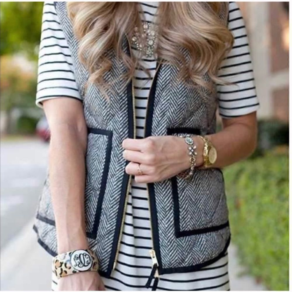 J. Crew Black/White Houndstooth Quilted Vest